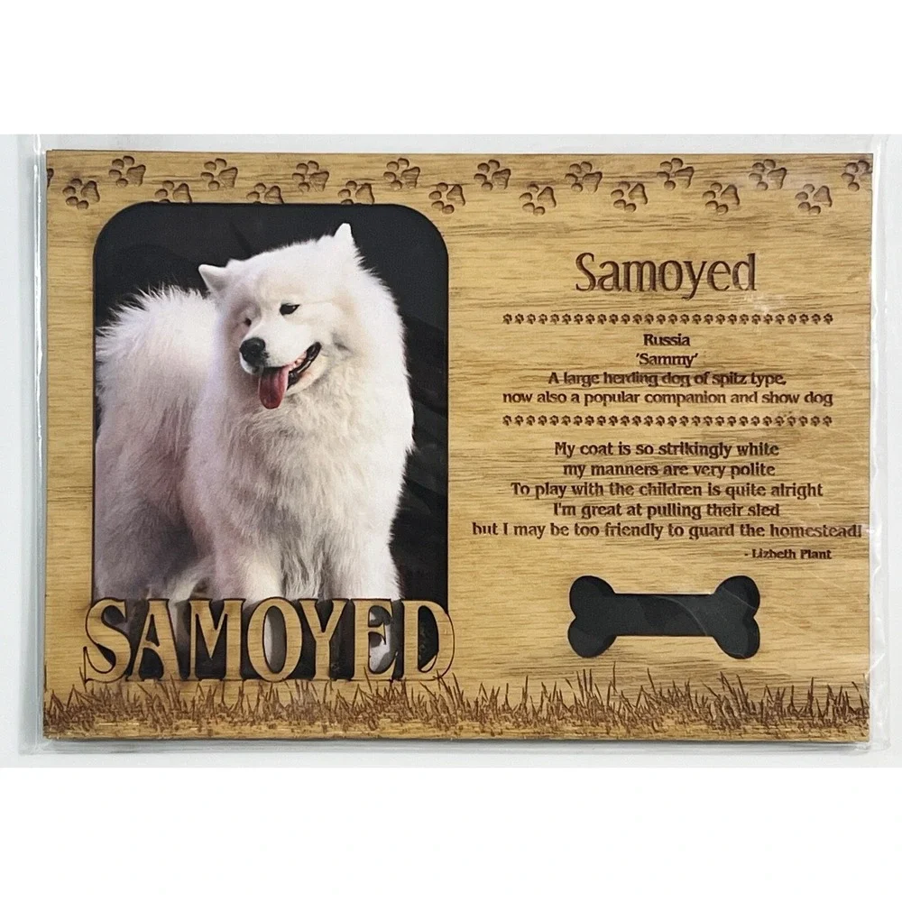 SAMOYED Dog Profile Laser Engraved Wood Picture‎ Frame Magnet